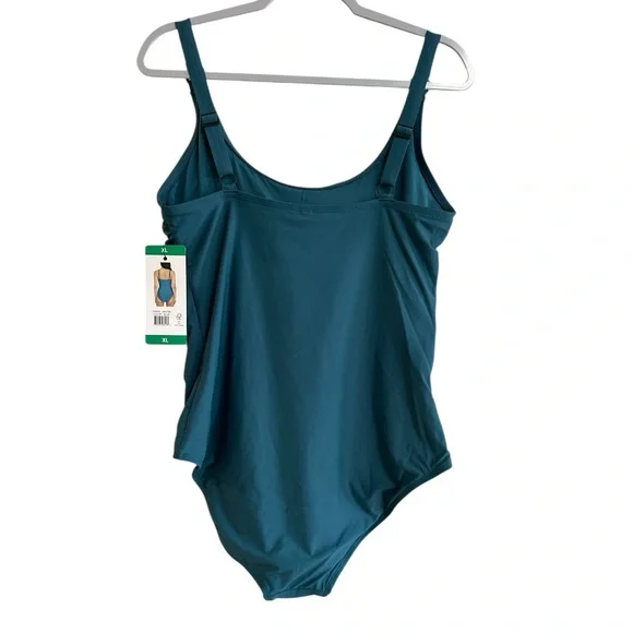 DKNY Teal Ruched One Piece Swimsuit Size XL - Picture 3 of 16